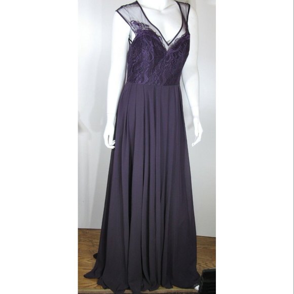 Hayley Paige Occasion FALL 2017 Bridesmaids Plum A-Line Gown, Womens Size 8 - Picture 1 of 6